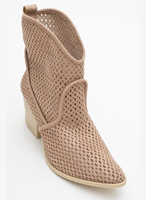 PERA Koyu Bej Kadın Kalın Topuklu Yazlık Bot - Görsel 6