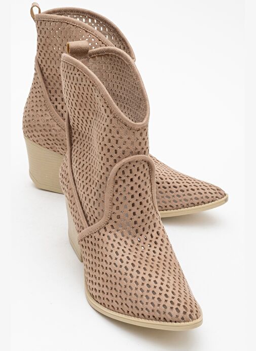 PERA Koyu Bej Kadın Kalın Topuklu Yazlık Bot - Görsel 2