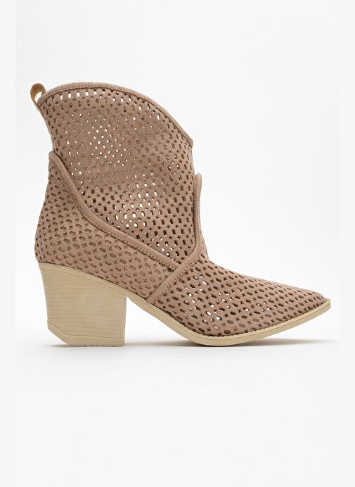 PERA Koyu Bej Kadın Kalın Topuklu Yazlık Bot - Görsel 9