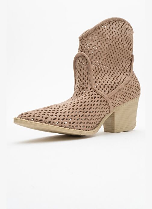 PERA Koyu Bej Kadın Kalın Topuklu Yazlık Bot - Görsel 7