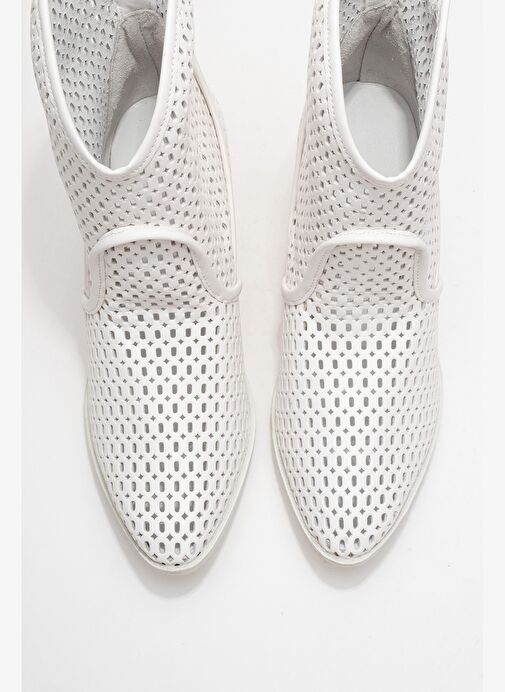 PERA Beyaz Cilt Kadın Kalın Topuklu Yazlık Bot - Görsel 3