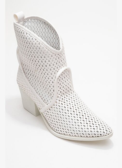 PERA Beyaz Cilt Kadın Kalın Topuklu Yazlık Bot - Görsel 4