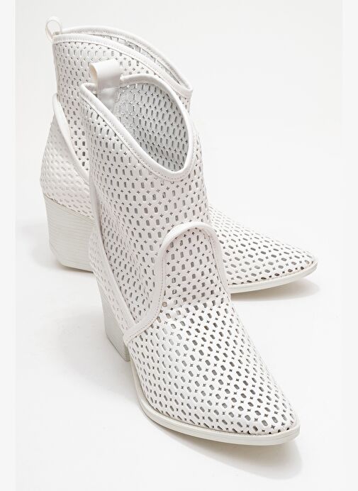 PERA Beyaz Cilt Kadın Kalın Topuklu Yazlık Bot - Görsel 2