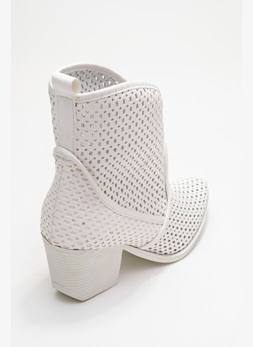 PERA Beyaz Cilt Kadın Kalın Topuklu Yazlık Bot - Görsel 6