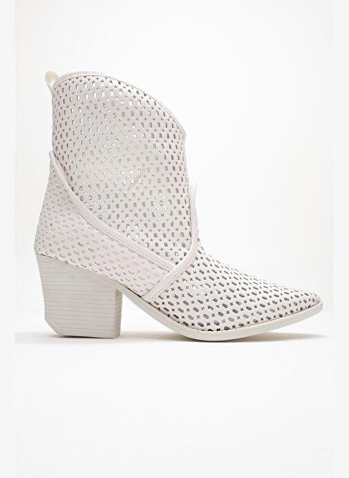 PERA Beyaz Cilt Kadın Kalın Topuklu Yazlık Bot - Görsel 7