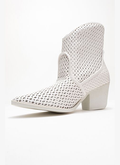 PERA Beyaz Cilt Kadın Kalın Topuklu Yazlık Bot - Görsel 5