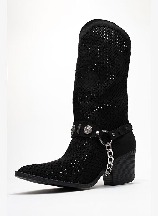 LIZA Siyah Kemerli Kalın Topuklu Kadın Yazlık Çizme - Görsel 9
