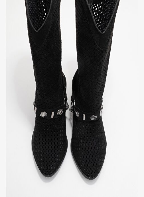 LIZA Siyah Kemerli Kalın Topuklu Kadın Yazlık Çizme - Görsel 7