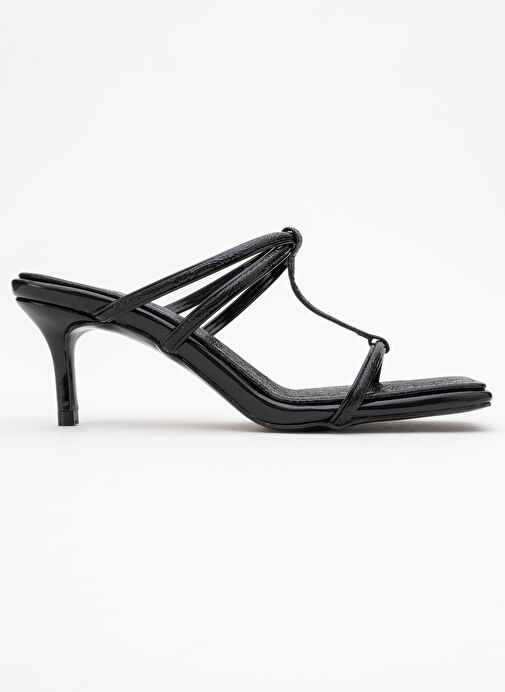 MOCHA Siyah Desenli Kare Burunlu İnce Bantlı Kadın Topuklu Terlik - Görsel 7