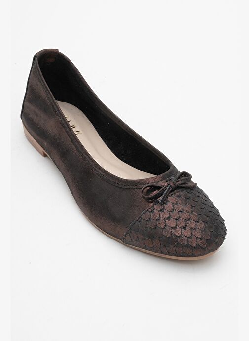 02 Bakır Simli Hakiki Deri Kadın Babet Ayakkabı - Görsel 4