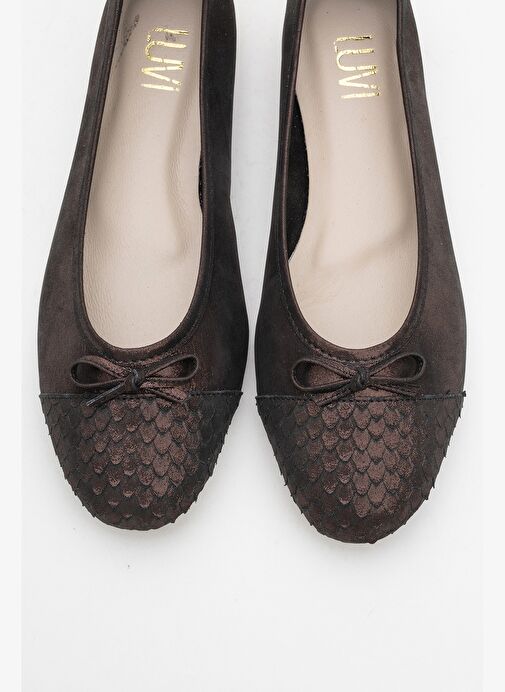 02 Bakır Simli Hakiki Deri Kadın Babet Ayakkabı - Görsel 3