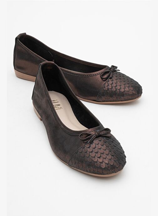 02 Bakır Simli Hakiki Deri Kadın Babet Ayakkabı - Görsel 2