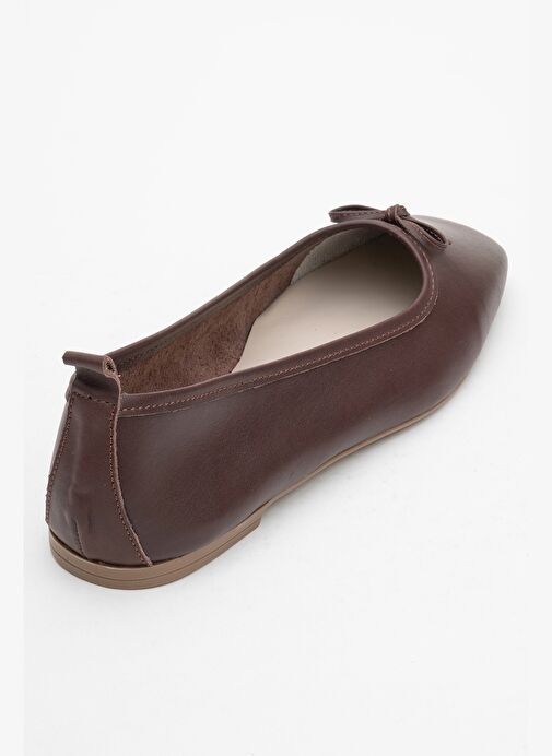 SOSA Kahverengi Cilt Hakiki Deri Küt Burunlu Fiyonklu Kadın Babet Ayakkabı - Görsel 6