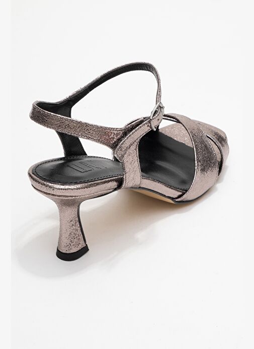 MELİN Platin Desenli Çapraz Bantlı Kadın Topuklu Ayakkabı - Görsel 6