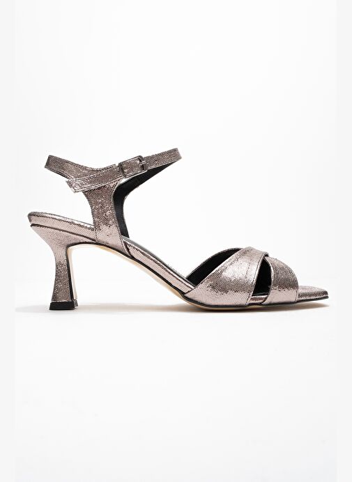 MELİN Platin Desenli Çapraz Bantlı Kadın Topuklu Ayakkabı - Görsel 7