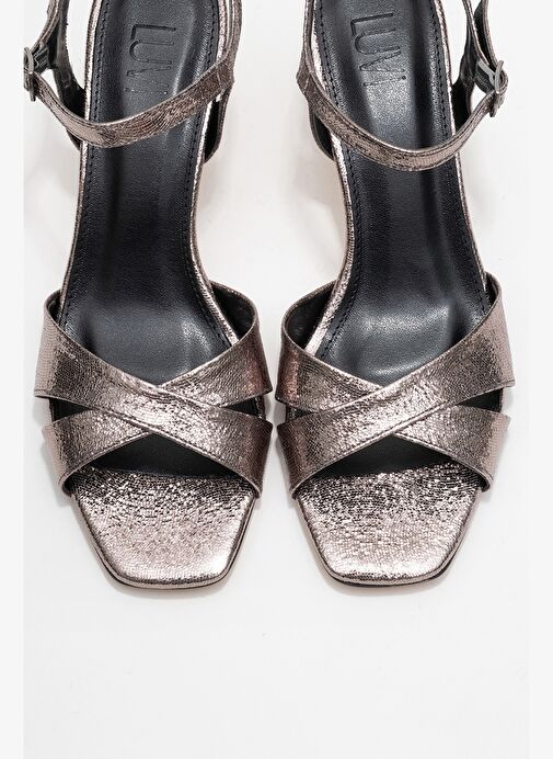 MELİN Platin Desenli Çapraz Bantlı Kadın Topuklu Ayakkabı - Görsel 3