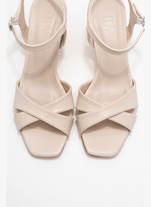Luvi Shoes Luvi Shoes MELİN Bej Cilt Çapraz Bantlı Kadın Topuklu Ayakkabı | Boyner Bej - 3. görsel