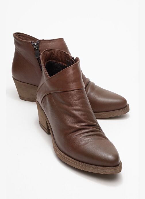 RULE Kahverengi Hakiki Deri Kadın Kalın Topuklu Bot - Görsel 2