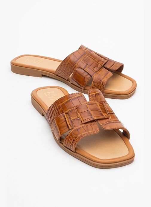 NOTRE Taba Baskı Hakiki Deri Kadın Terlik - Görsel 2