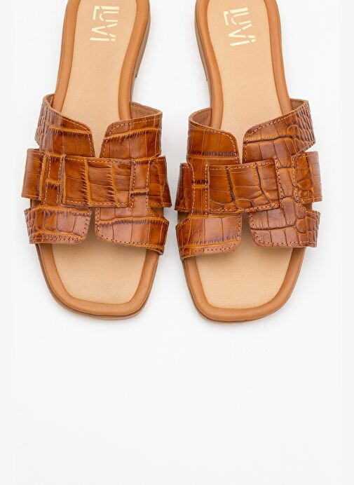 NOTRE Taba Baskı Hakiki Deri Kadın Terlik - Görsel 3