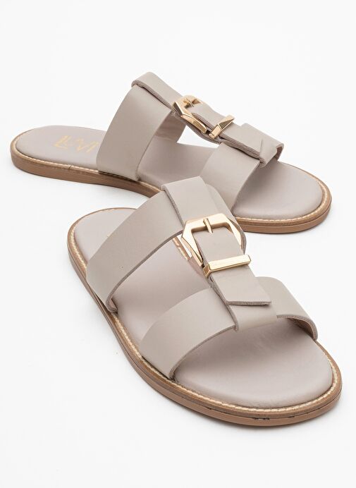 SVETA Taş Cilt Tokalı Hakiki Deri Kadın Terlik - Görsel 2