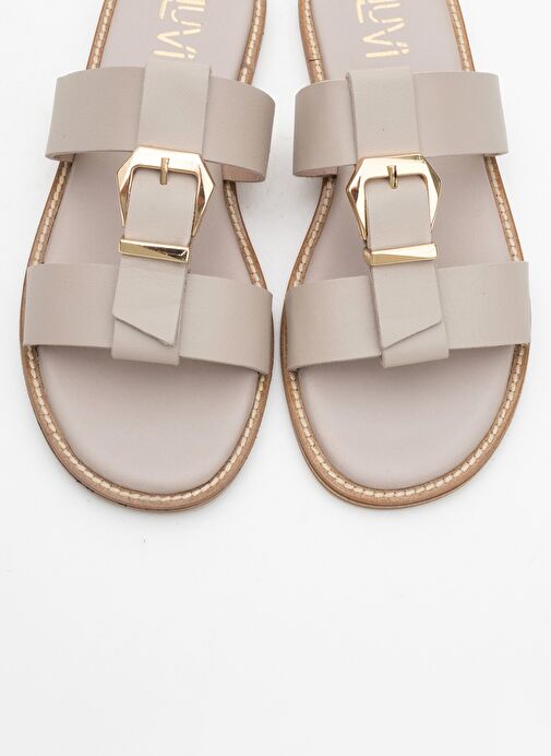 SVETA Taş Cilt Tokalı Hakiki Deri Kadın Terlik - Görsel 3