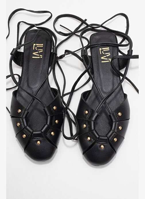 DARIA Siyah Hakiki Deri Troklu Bilekten Bağcıklı Kadın Sandalet - Görsel 3