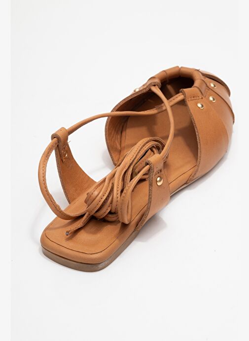 DARIA Taba Hakiki Deri Troklu Bilekten Bağcıklı Kadın Sandalet - Görsel 6