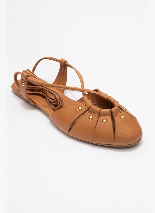 DARIA Taba Hakiki Deri Troklu Bilekten Bağcıklı Kadın Sandalet - Görsel 4