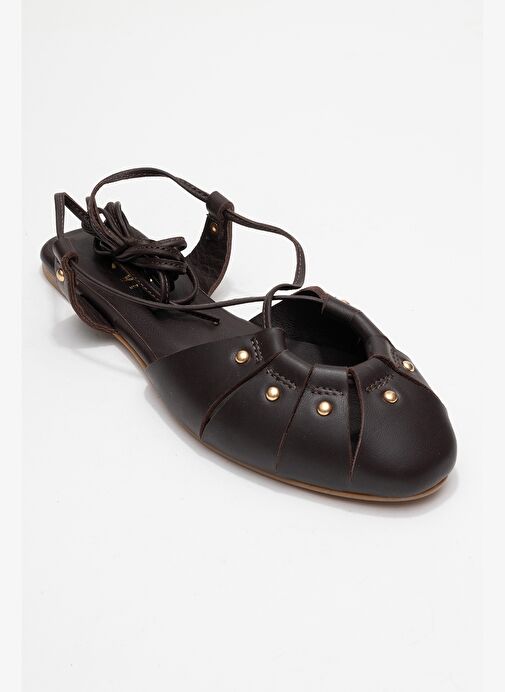 DARIA Kahverengi Hakiki Deri Troklu Bilekten Bağcıklı Kadın Sandalet - Görsel 4