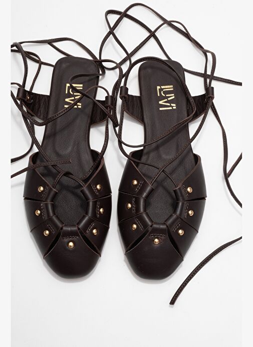 DARIA Kahverengi Hakiki Deri Troklu Bilekten Bağcıklı Kadın Sandalet - Görsel 3