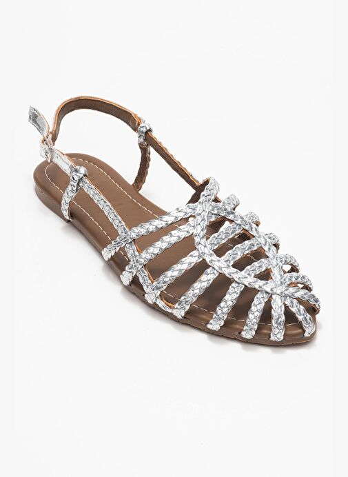 CLAUDIA Gümüş Örgü Kafes Tasarım Kadın Sandalet - Görsel 4