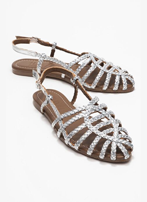 CLAUDIA Gümüş Örgü Kafes Tasarım Kadın Sandalet - Görsel 2