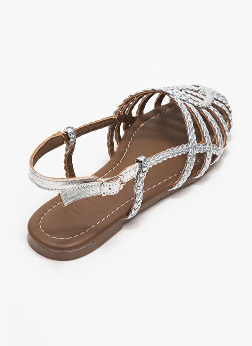 CLAUDIA Gümüş Örgü Kafes Tasarım Kadın Sandalet - Görsel 6