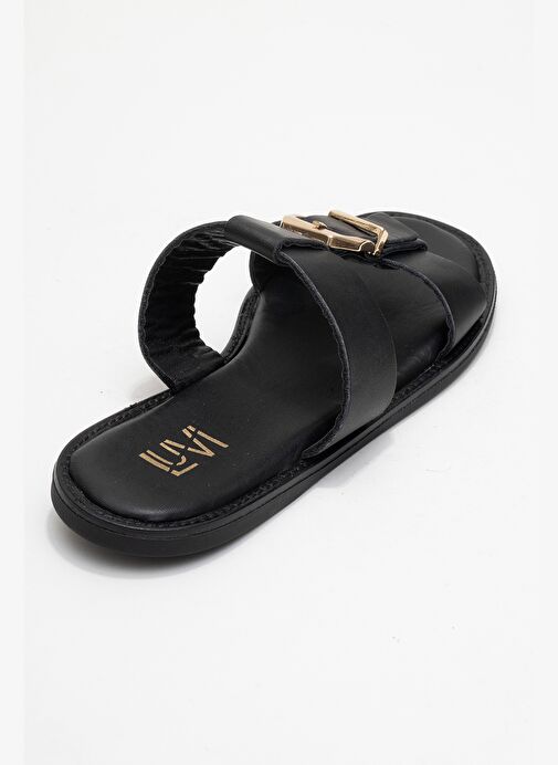 SVETA Siyah Cilt Tokalı Hakiki Deri Kadın Terlik - Görsel 6