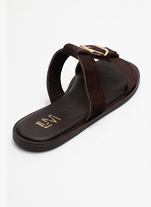 SVETA Kahverengi Süet Tokalı Hakiki Deri Kadın Terlik - Görsel 6