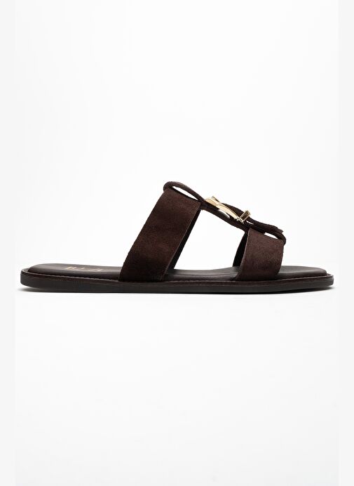 SVETA Kahverengi Süet Tokalı Hakiki Deri Kadın Terlik - Görsel 7