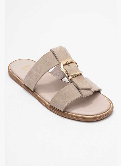 SVETA Bej Süet Tokalı Hakiki Deri Kadın Terlik - Görsel 4