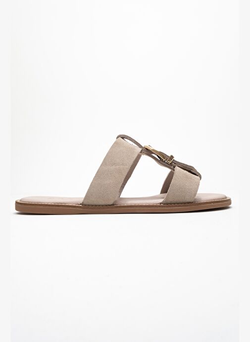 SVETA Bej Süet Tokalı Hakiki Deri Kadın Terlik - Görsel 7