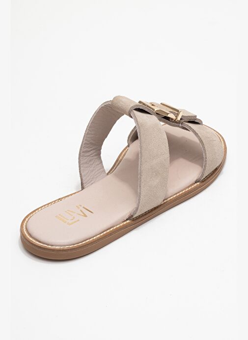 SVETA Bej Süet Tokalı Hakiki Deri Kadın Terlik - Görsel 6