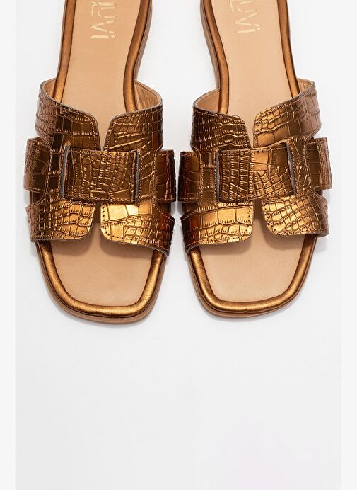 NOTRE Bakır Baskı Hakiki Deri Kadın Terlik - Görsel 3