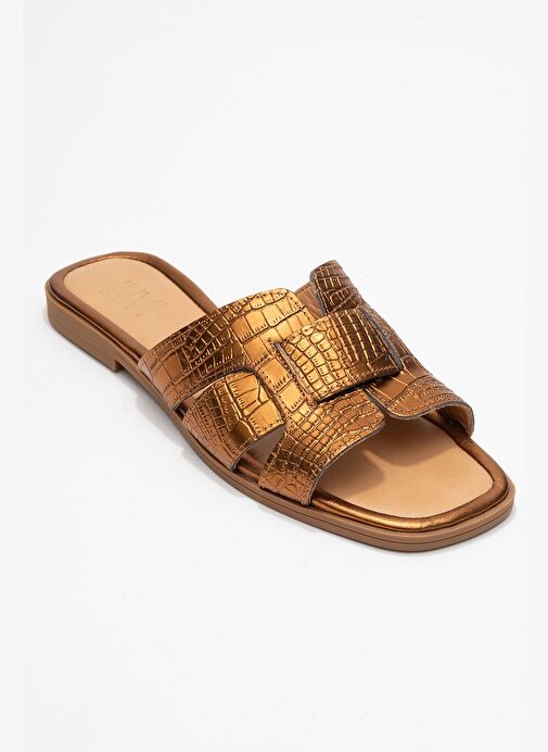 NOTRE Bakır Baskı Hakiki Deri Kadın Terlik - Görsel 4