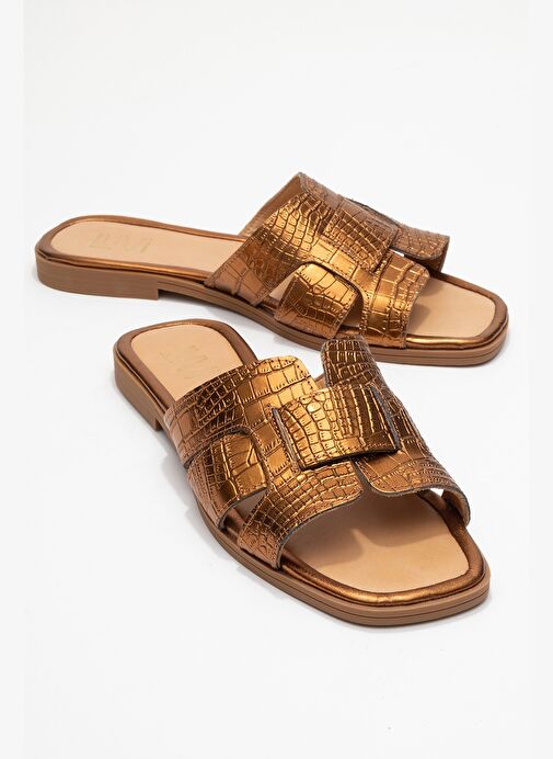 NOTRE Bakır Baskı Hakiki Deri Kadın Terlik - Görsel 2