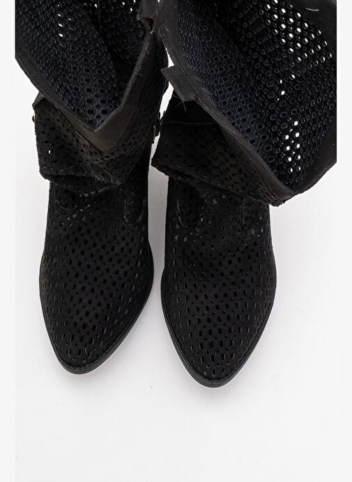 LARRY Siyah Körüklü Kadın Kalın Topuklu Yazlık Çizme - Görsel 8