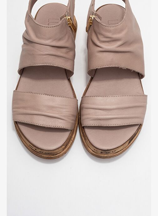 LUNAS Taş Hakiki Deri Yandan Fermuarlı Kadın Sandalet - Görsel 3