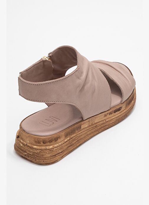 LUNAS Taş Hakiki Deri Yandan Fermuarlı Kadın Sandalet - Görsel 6