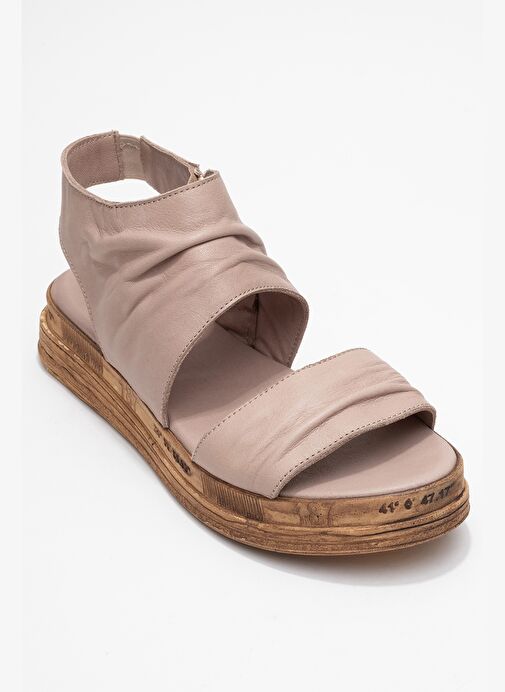 LUNAS Taş Hakiki Deri Yandan Fermuarlı Kadın Sandalet - Görsel 4