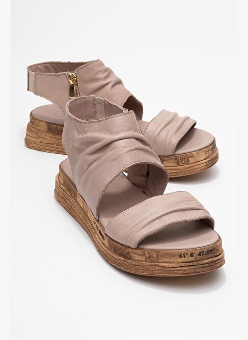 LUNAS Taş Hakiki Deri Yandan Fermuarlı Kadın Sandalet - Görsel 2