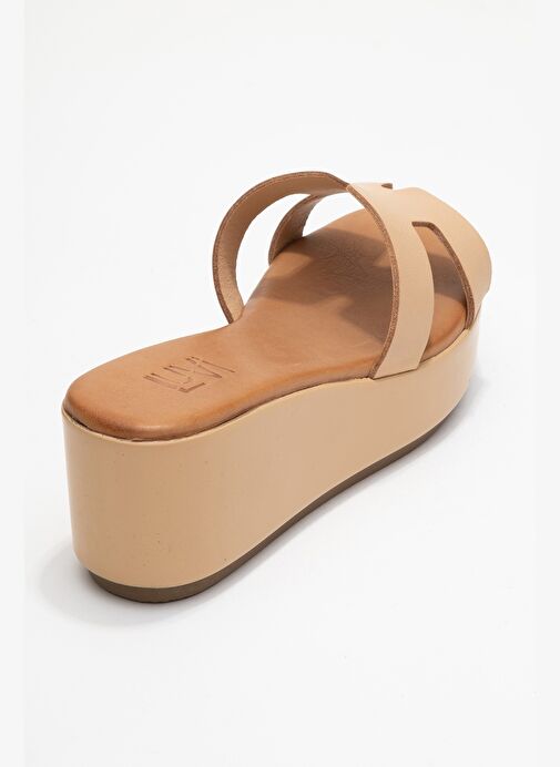 LIA Koyu Bej Cilt Hakiki Deri Kadın Dolgu Topuklu Terlik - Görsel 6