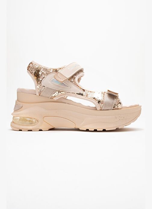 ARTHUR Bej -Altın Payet Bantlı Kalın Taban Kadın Spor Sandalet - Görsel 7